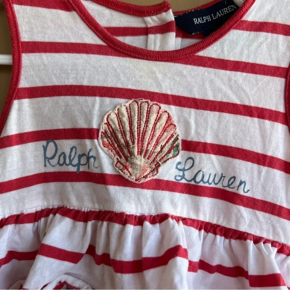 Ralph Lauren Infant Girls Romper Bubble Red Stripe Top/Floral Bottom Sz 12M